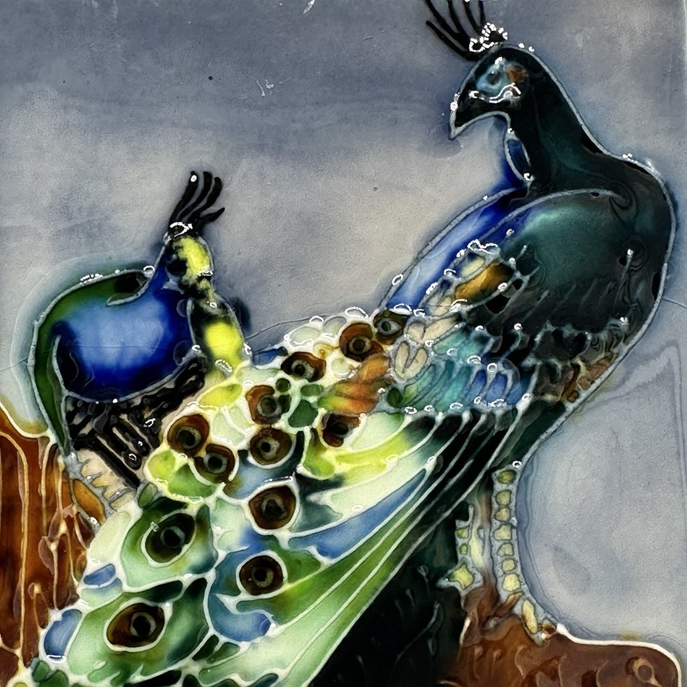 Decorative Textured Ceramic Art Tile Peacock 4" Wall Hanging Collectable Gift